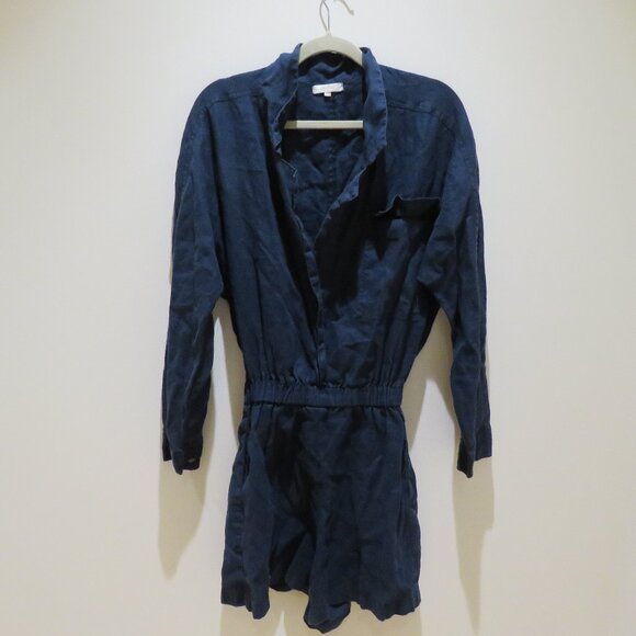 POSSE 100% Linen Phoenix Playsuit Romper in Navy Blue Minimalist - Size M/L - Picture 3 of 16